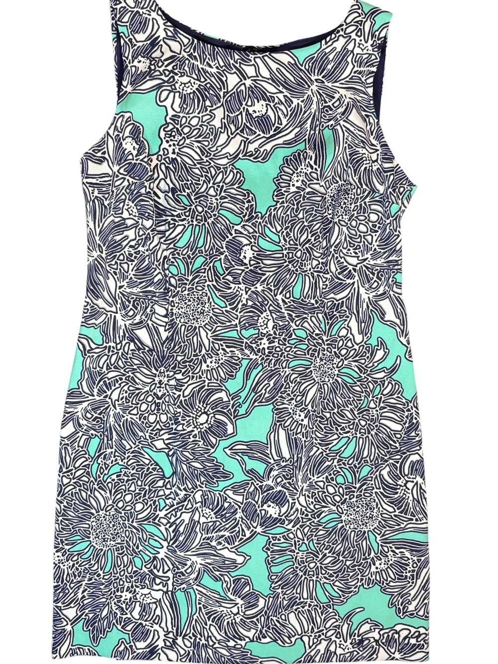 Amanda Lane Navy Aqua Floral Sleeveless Sheath Dress 10P